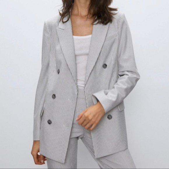 Babaton Jackets & Blazers - Aritzia Babaton Atelier Samuel Check Blazer | Size 4 | Espace/Grey Stripe